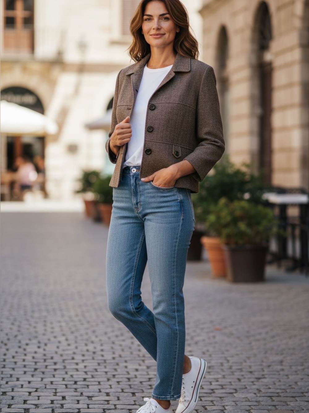 Tahari Brown Tweed Cropped Blazer